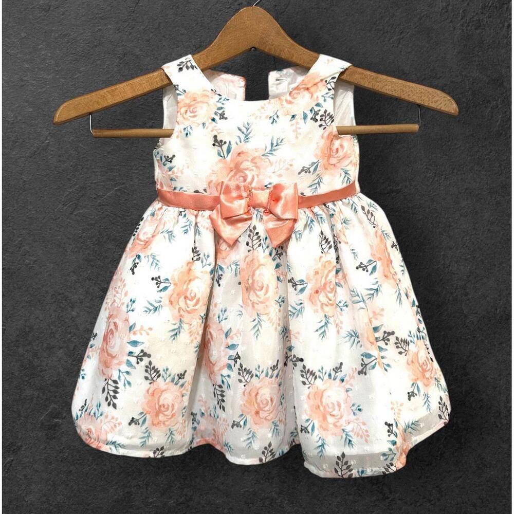 Nannette Baby Toddler Dress Sleeveless Lining Button Bow Floral Pink Size 12M